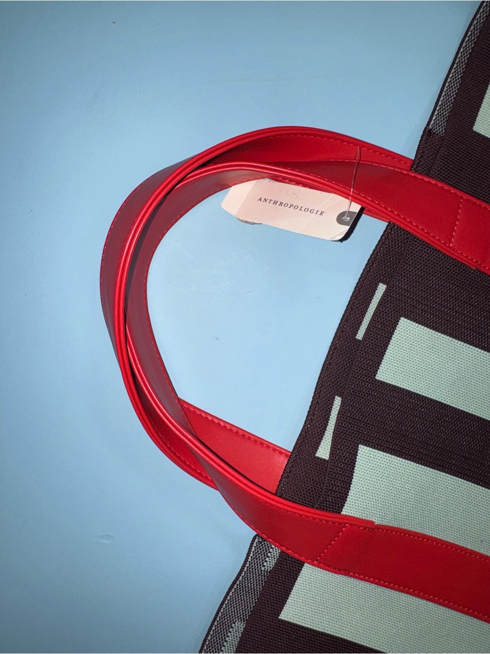 Anthropologie Oversized Striped Tote with Red Handles - Picture 3 of 5
